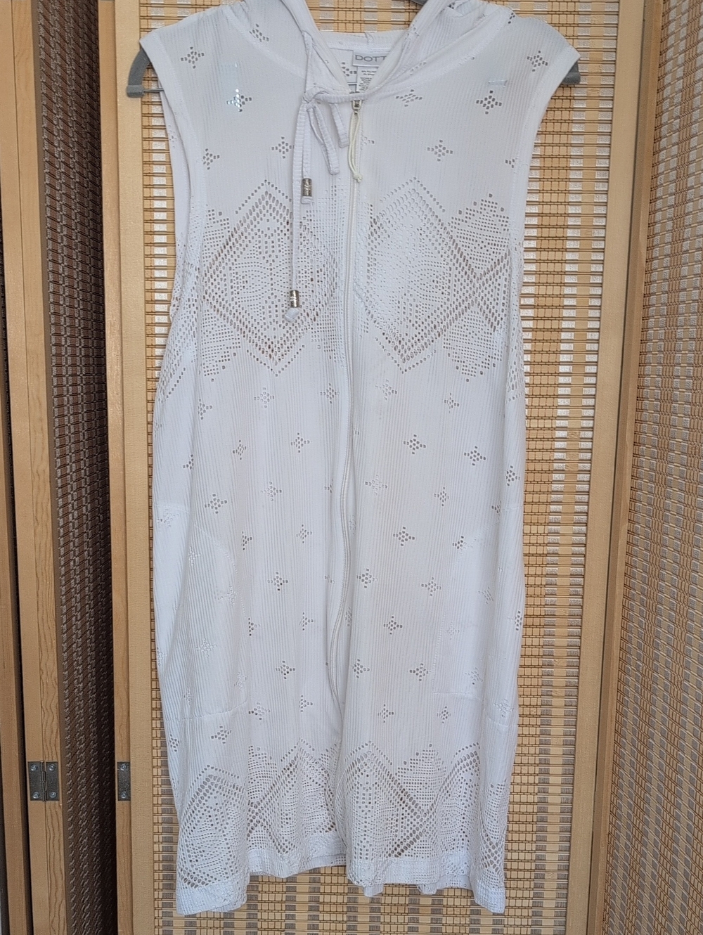 White Hooded Crochet Zip Coverup